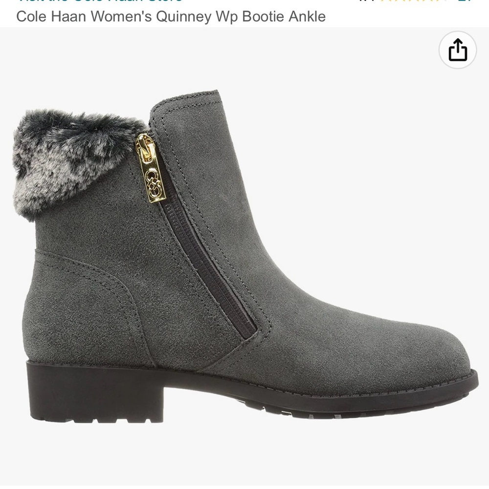 Cole Haan grey suede waterproof boot size 8